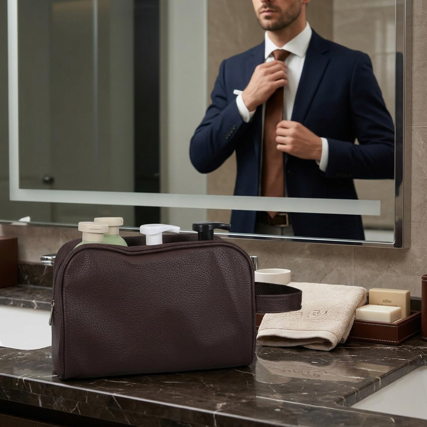 6 PCS Leather Toiletry Bag Bulk, Personalized Toiletry Bag for Men PU Leather Groomsmen Bags Waterproof Travel Toiletries Bags Large Capacity for Organization of Toiletries and Cosmetics-3 Colors