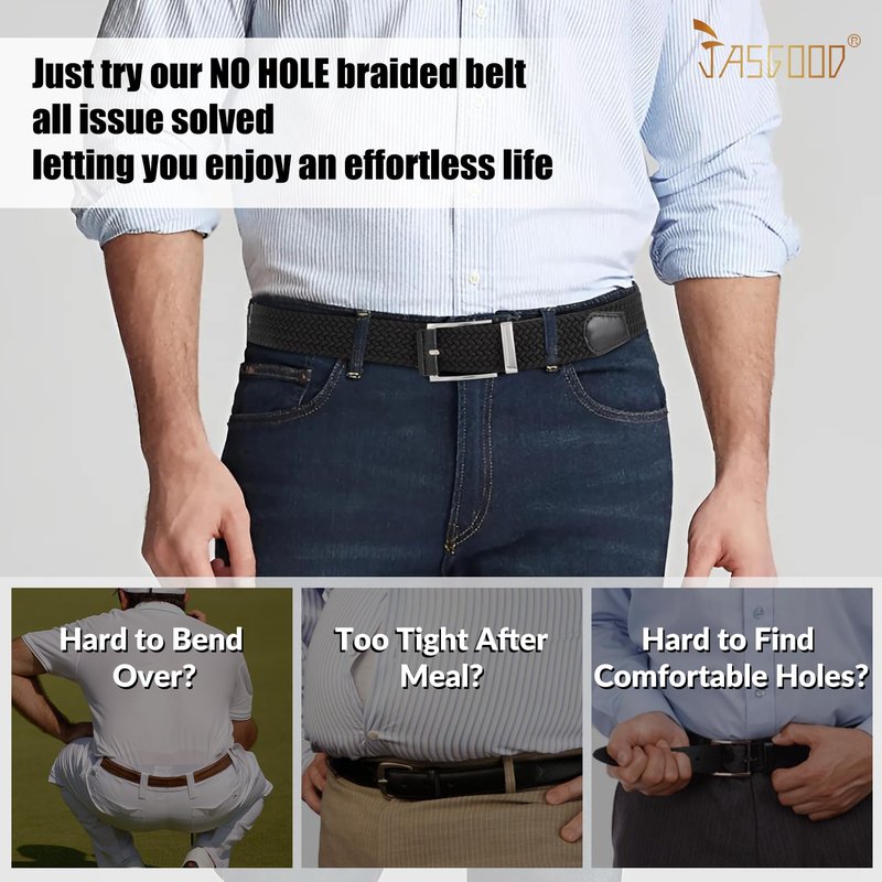 JASGOOD Stretchy Braided Belt for Men Elastic Woven Belt for Jeans Pants 1 3/8" Casual Men Women Golf Belt, Gift Box