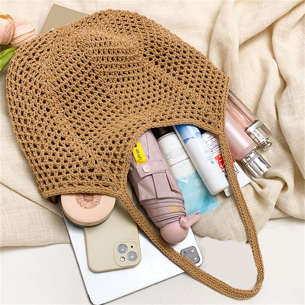 Beach Tote Bag for Women Crochet Purse Large Summer Hobo Woven Shoulder Handbag for Vacation