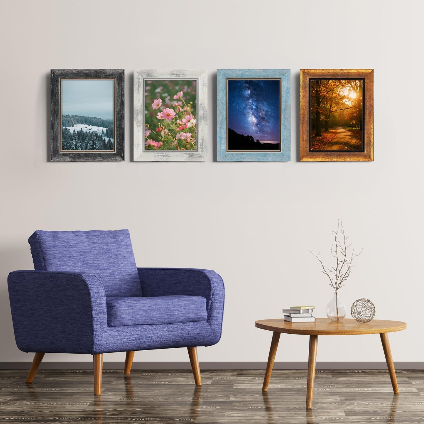 XUANLUO 6x8 Picture Frames Set of 4 Rustic Retro Photo Frame with HD Plastic Cover for Wall Mount and Tabletop Display Family Friends Wedding Gift