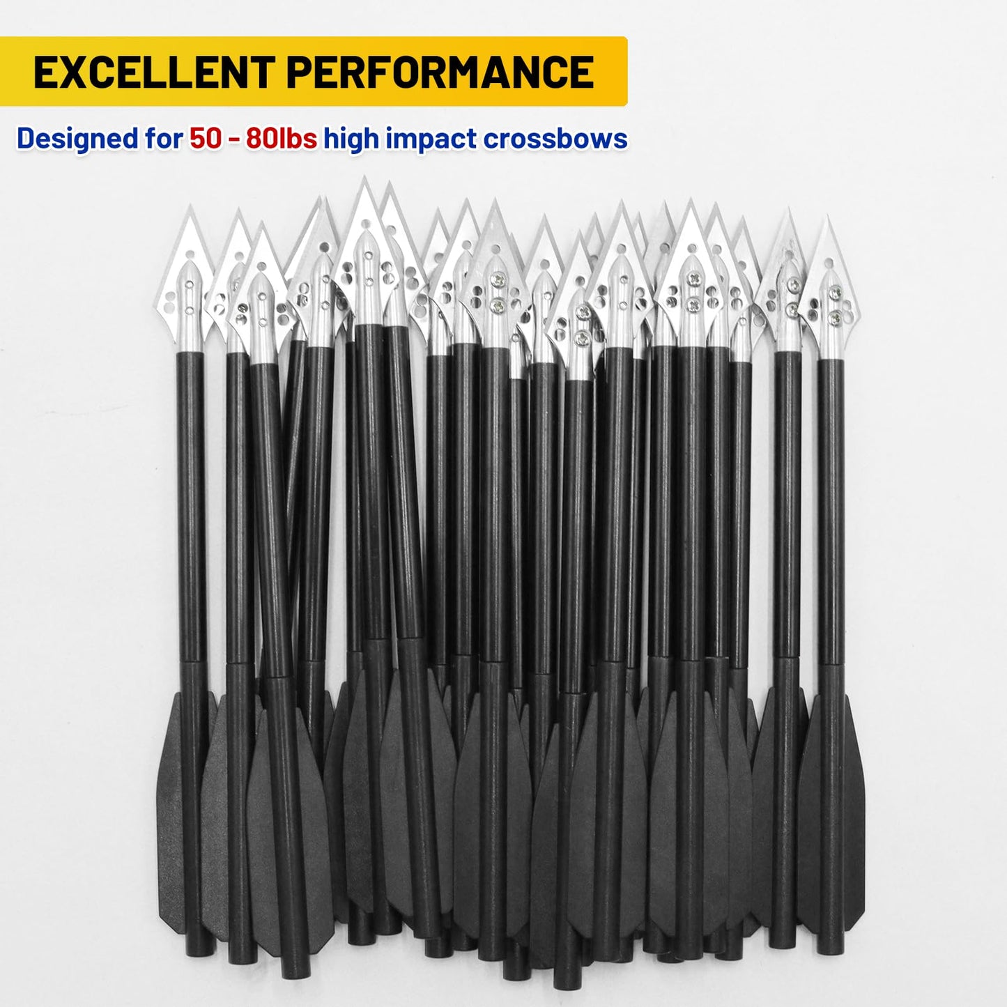 RUOERSISI 6.3" Mini Crossbow Bolts with Sharp Steel Broadhead Tips Aluminum Mini Crossbow Pistol Arrows Pistol Crossbow Arrows for 50-80lbs Mini Crossbow Hunting Target Practice (Black,24pcs)