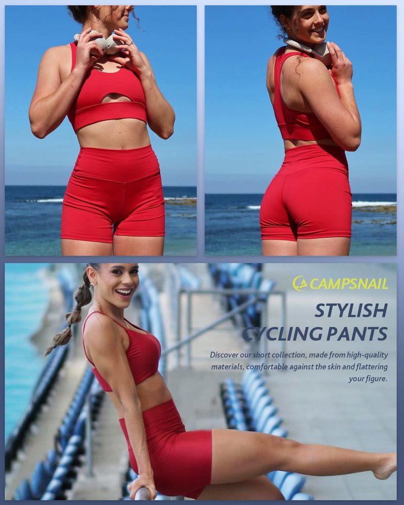 CAMPSNAIL Workout Biker Shorts Women - 3"/5"/8" High Waisted Tummy Control Spandex Booty Volleyball Shorts for Yoga Dance Red