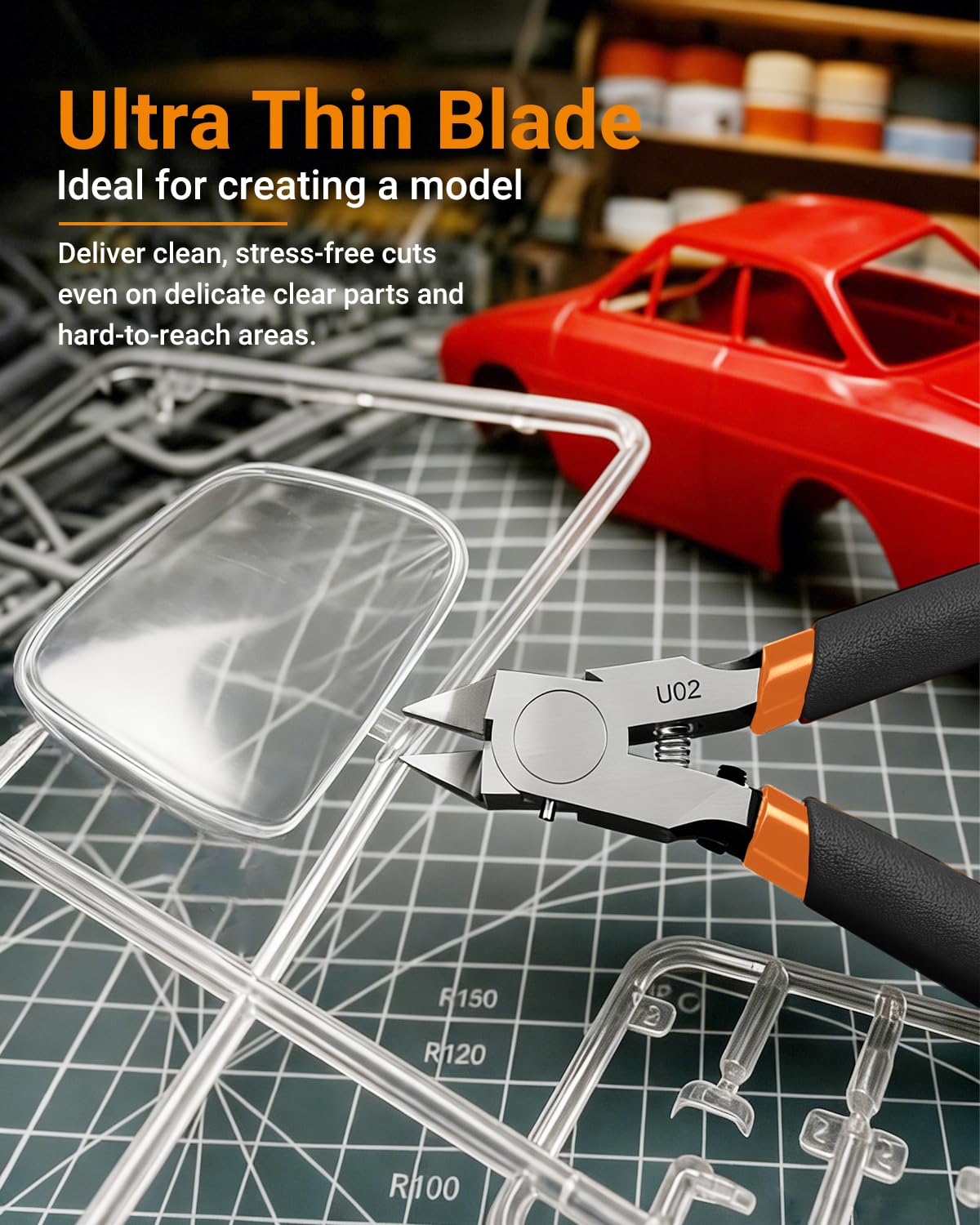 Model Nippers with Ultra-thin Single Edge, Uleey 4.9 inch Sprue Cutter for Professionals to Build Gundam Model, U02 Model Cippers for Plastic Model Repairing and Fixing and 3D Prints (Black)