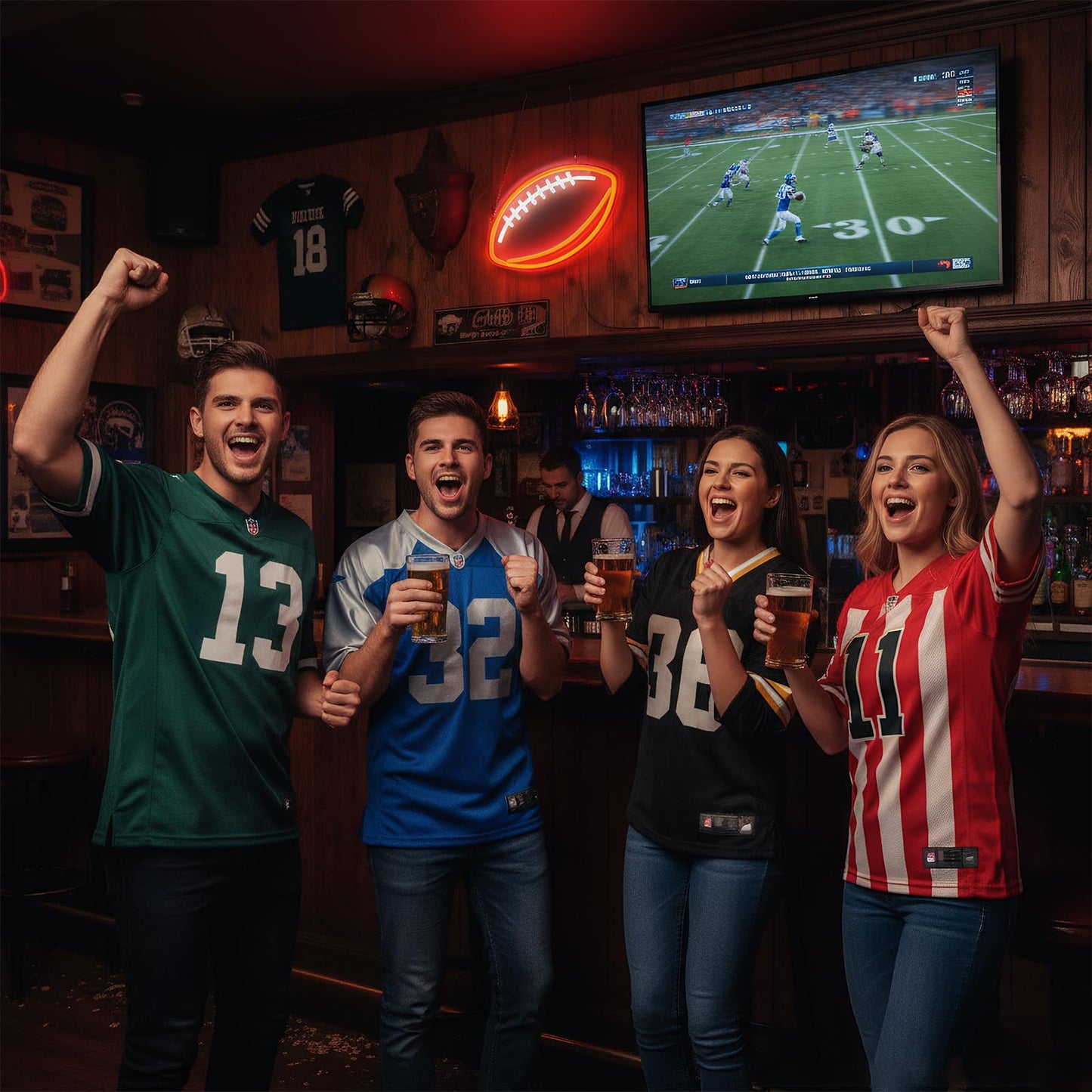 Football Neon Sign for Wall Decor, Dimmable LED Light for Bedroom Sports Room Decor, Football Gifts for Boys 8-12, 12 x 7.9 Inches
