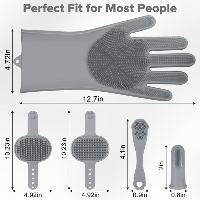 Augwind 6PCS Grooming & Bath Supplies for Dogs, Cats and Horses | Dog Washing Gloves | Dog Bath Brush | Dog Shower Brush | Pet Grooming Gloves | Dog Grooming kit | Pet Supplies (Grey)