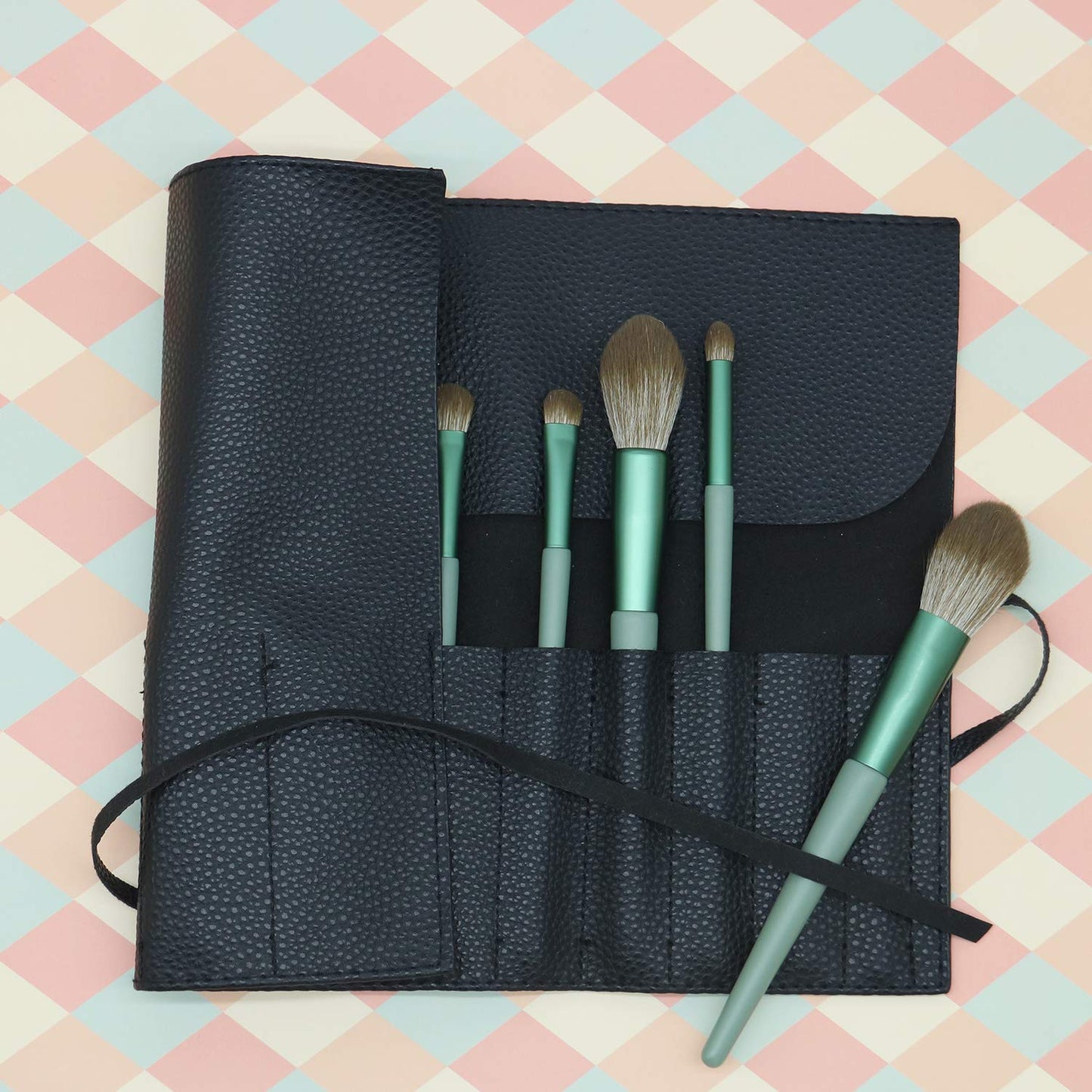 Bird&Fish Makeup Brush Case Travel, makeup brush bag，makeup brush silicone case roll up bag,Rolling Bag Storage Case PU Leather,Holder Organizer Brushes Pouch Cosmetic Bag for Travel(Black)