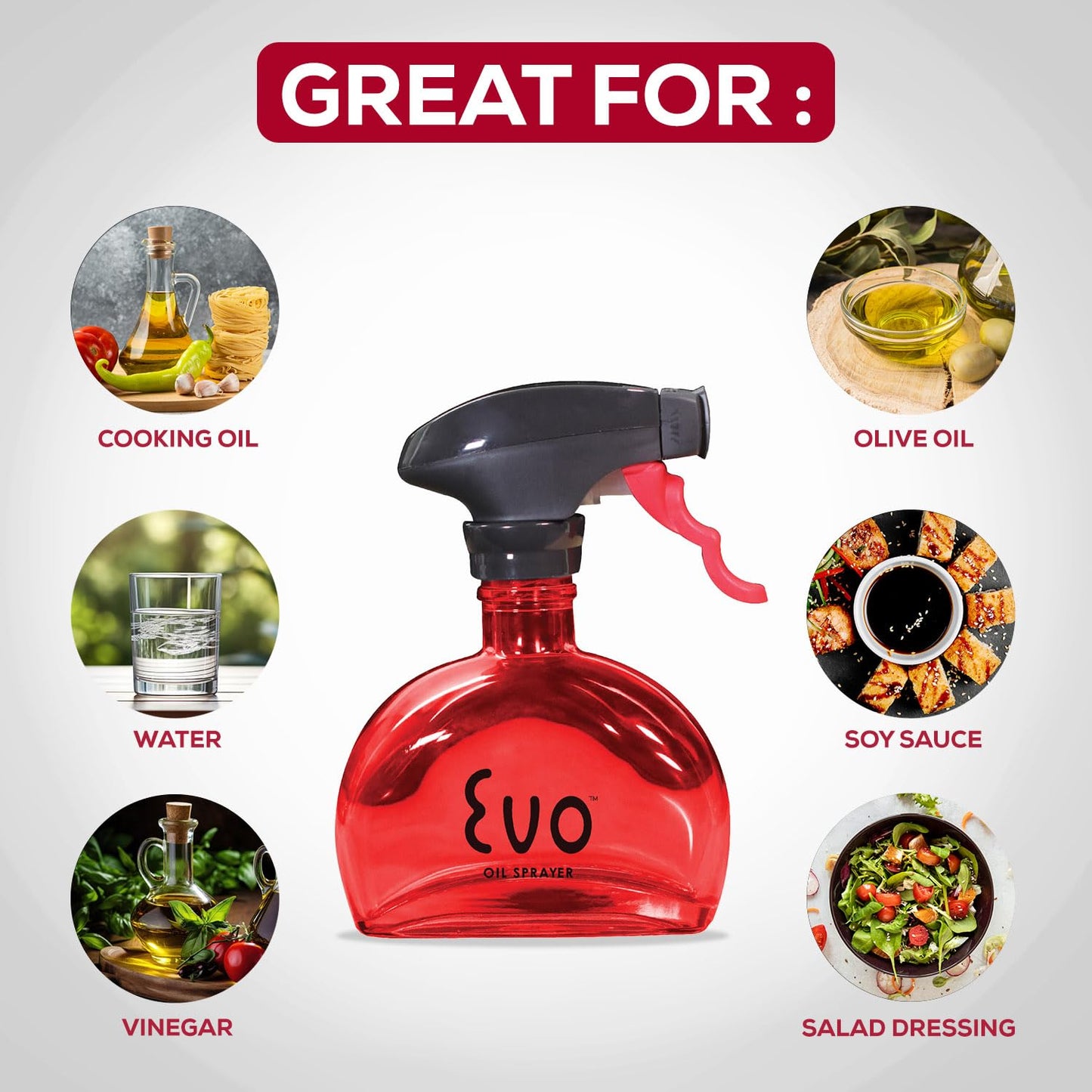 Evo Oil Sprayer Glass, Non-Aerosol for Olive, Cooking Oils, and Vinegars, Yellow, 6-Ounce Capacity