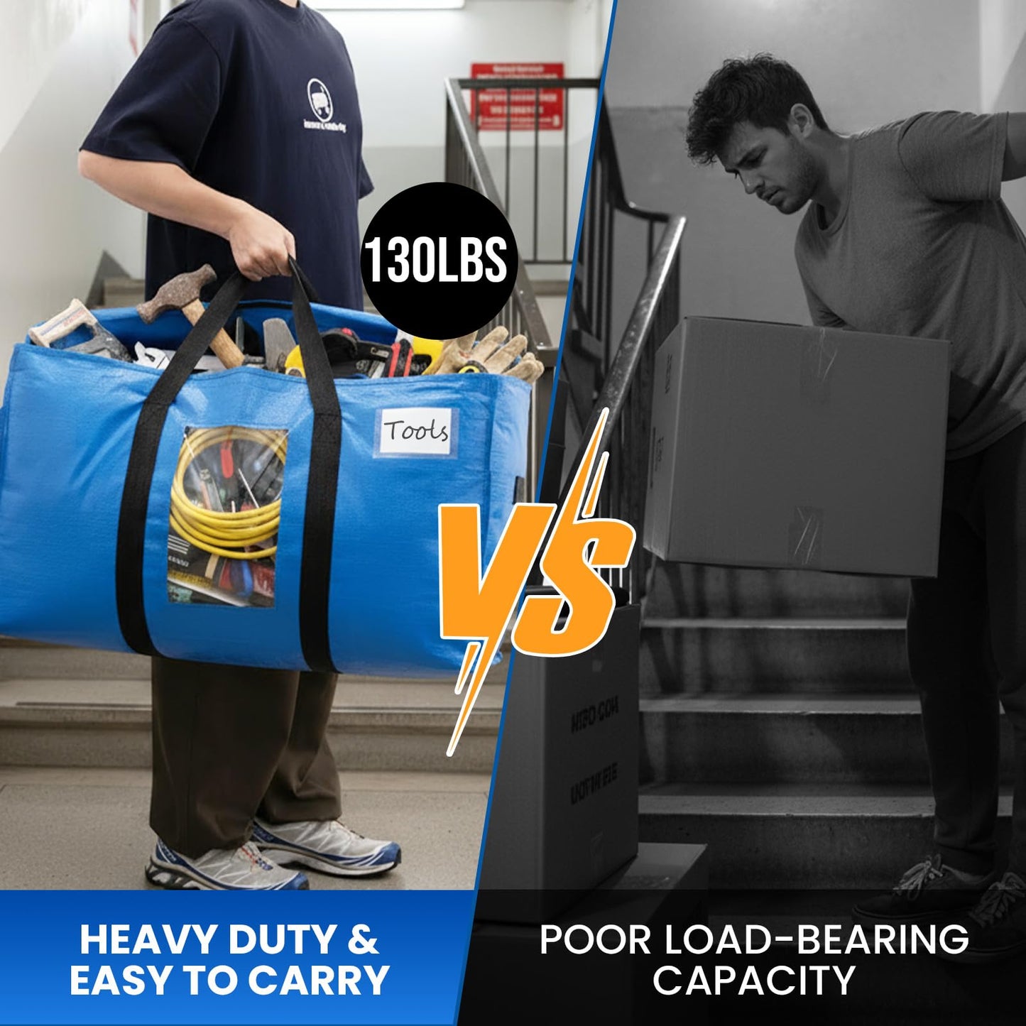TAILI Extra Large Moving Bags, 2 Pack Blue Heavy Duty Totes For Storage with Visible Window, Wrap Around Handles, Storage Bags for Space Saving, Alternative to Moving Boxes