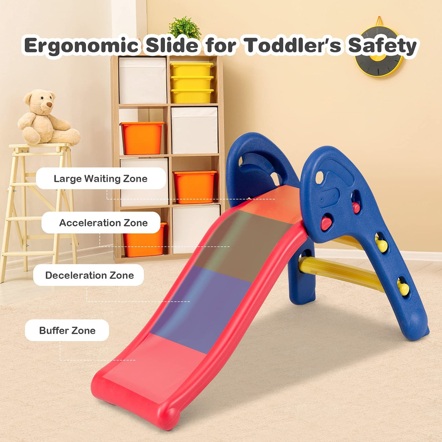 Baby Joy Folding Slide, Indoor First Slide Plastic Play Slide Climber Kids (Ellipse Rail)