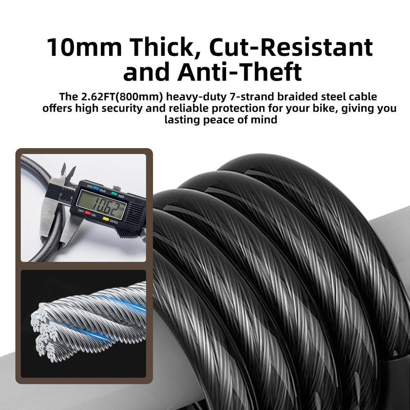 Venzio 2.62FT Bike Lock Cable, Heavy Duty 4-Digit Combination Lock, 10mm (3/8 inch) Self-Coiling Anti-Theft Security Cable for Bicycle, Scooter, Stroller, Fence, Gate, Grill, Outdoor Use