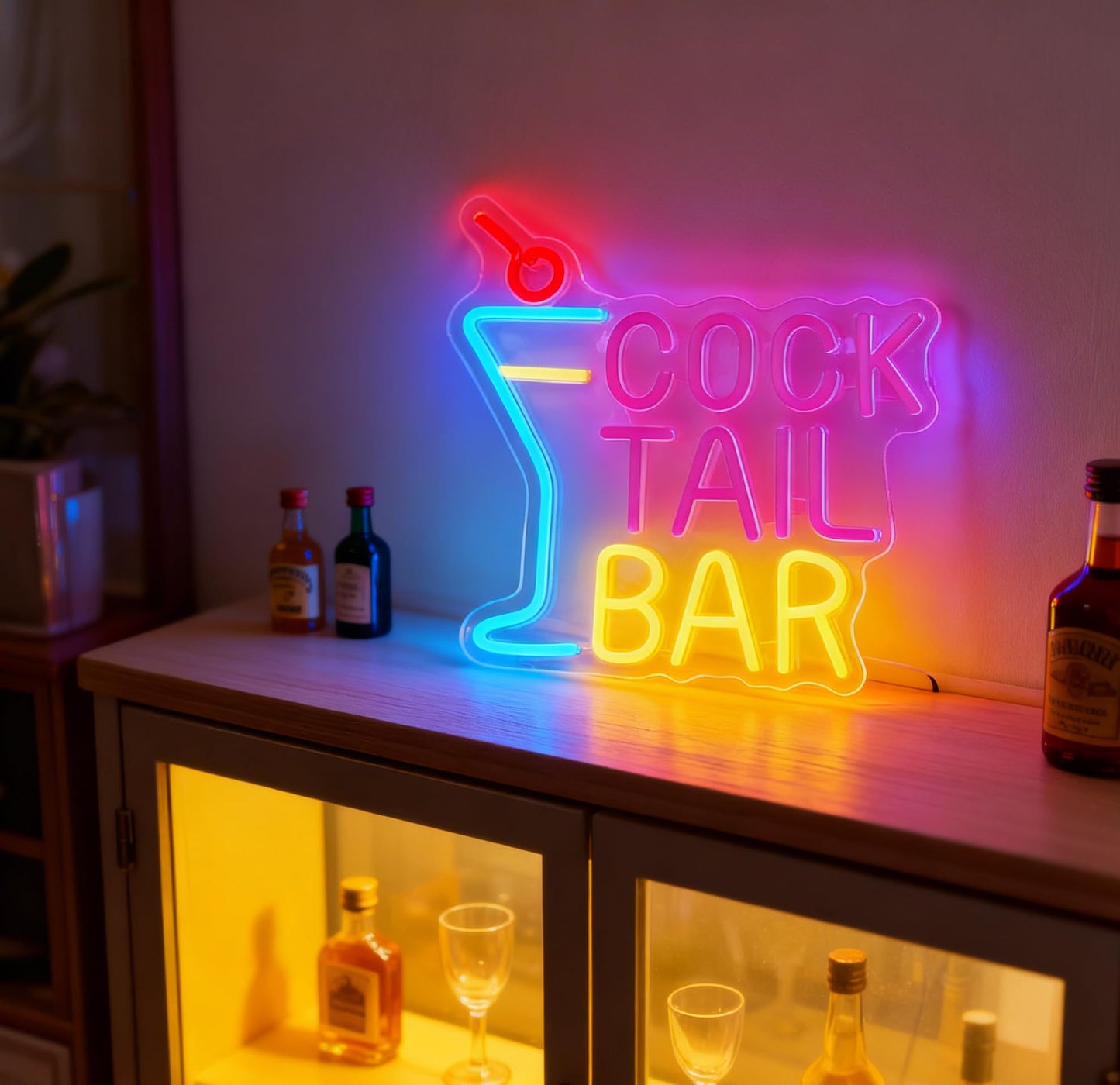 Cocktail Bar LED Neon Sign, Cocktail Glass Shape Light Up Sign, Bar Lounge Home Kitchen Restaurant Wall Table Window Decor, USB Powered Dimmable Decorative Neon Light 13.8 x 12.6 In
