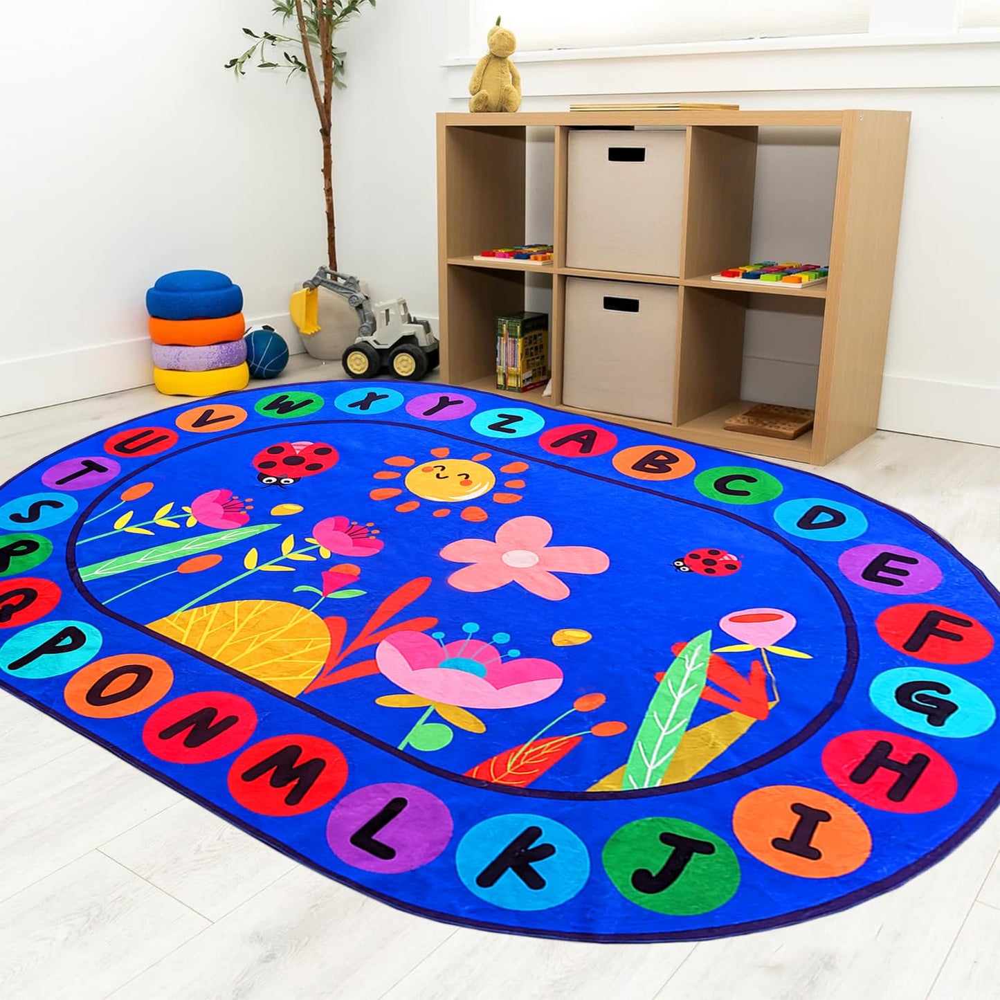 USTIDE Large Oval Kids Rug 6X9,ABC Alphabet Letters Educational & Fun Classroom Carpet Non-Slip Play Mat Learning Area Rug for Bedroom Playroom
