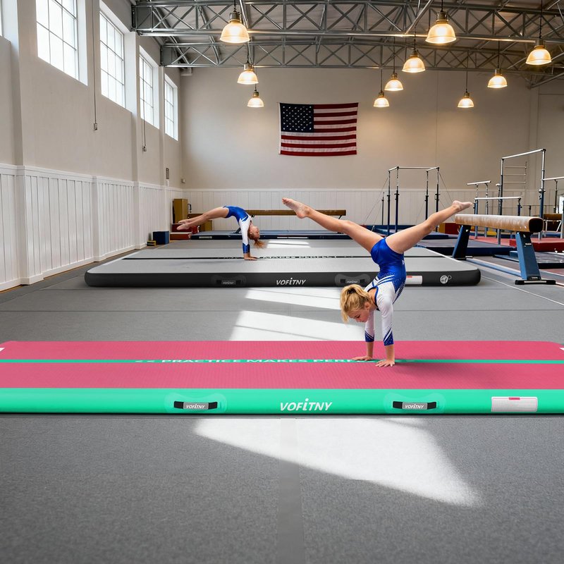 VOFiTNY All Purpose Gymnastics Air Mat 10’x3.3’x4’’ Sturdy Tumble Track for Home/Gym Pink/Green