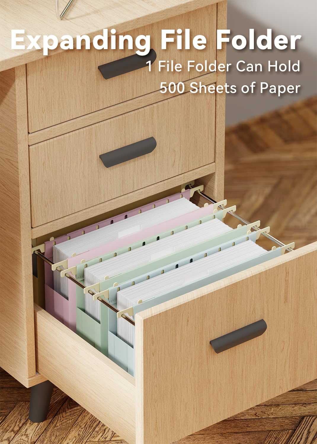 Ansook Letter Hanging File Folders Extra Capacity,Heavy Duty 2" Pastel Expandable Letter Size File Folder Hanging with Tabs,12 Pack Plastic File Cabinet Folders,Office School Hanging File Organizer