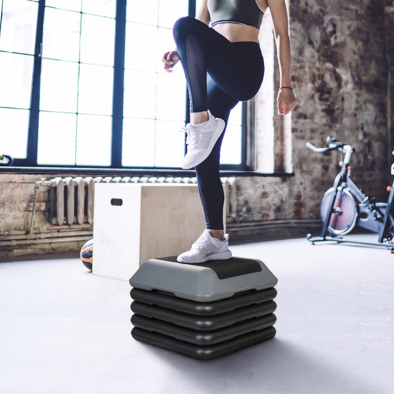 Smartxchoices 16 Inch Adjustable Aerobic Stepper Exercise Workout Step Platform Bench with 4 Risers 4"-6''-8''-10''-12'' Height for Home Gym Fitness Training High Step Aerobics Platform
