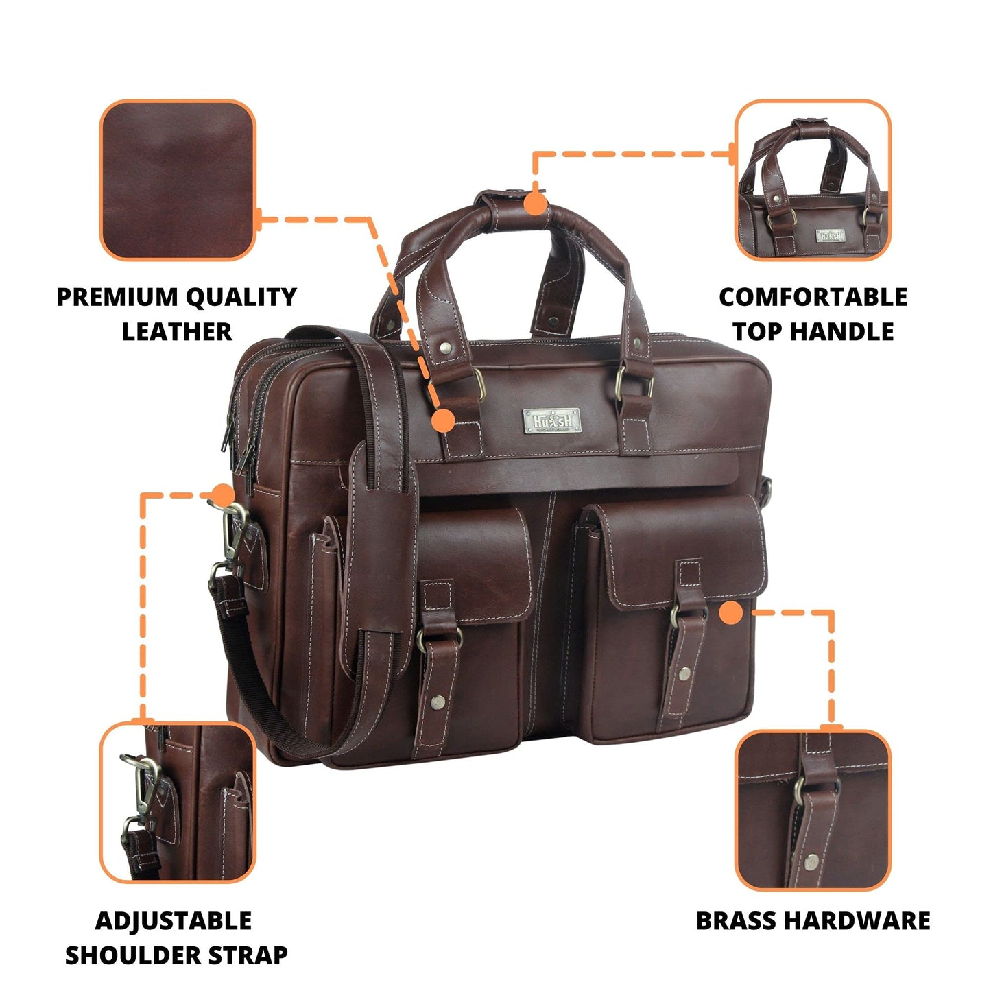 HULSH Genuine Leather briefcases for men 17 inches computer bag for men | Laptop/Work bag, Satchel for Business and Office (Brown Buff)