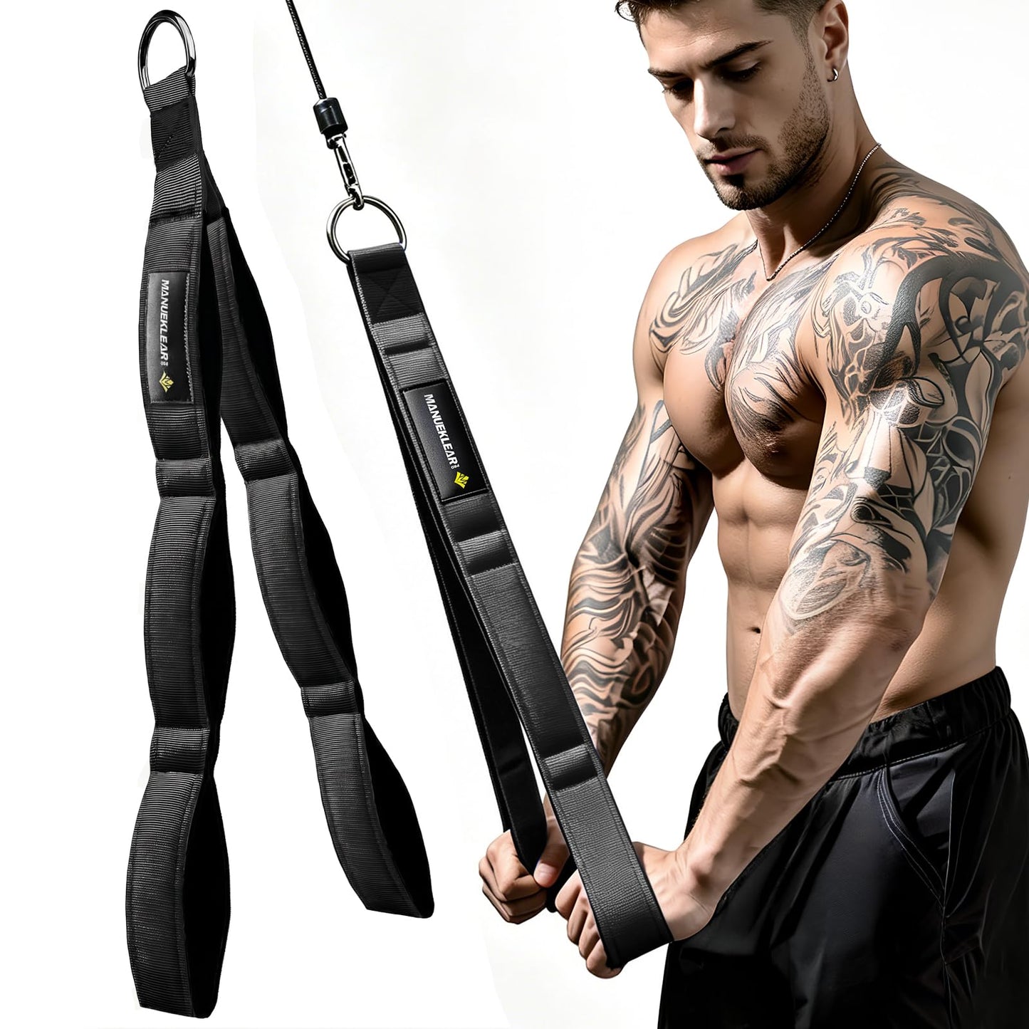 MANUEKLEAR 3 Grip Lengths in 1 Tricep Rope Cable Attachment with Ergonomic Handles, Greater ROM for Tricep Push Down Attachment Professional Gym Rope for Overhead Extension