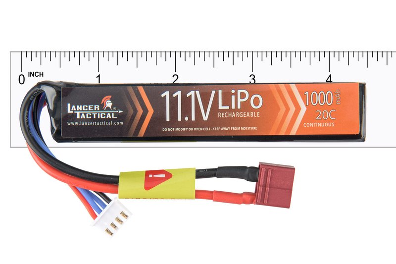 Lancer Tactical Battery Pack with Charger-2 Pack 11.1V Lipo 1000mAh 20C Stick Rechargeable Battery with LCD Universal LiPo Balance Charger for Airsoft AEGs, Lancer Gen 3, Proline, Hybrid