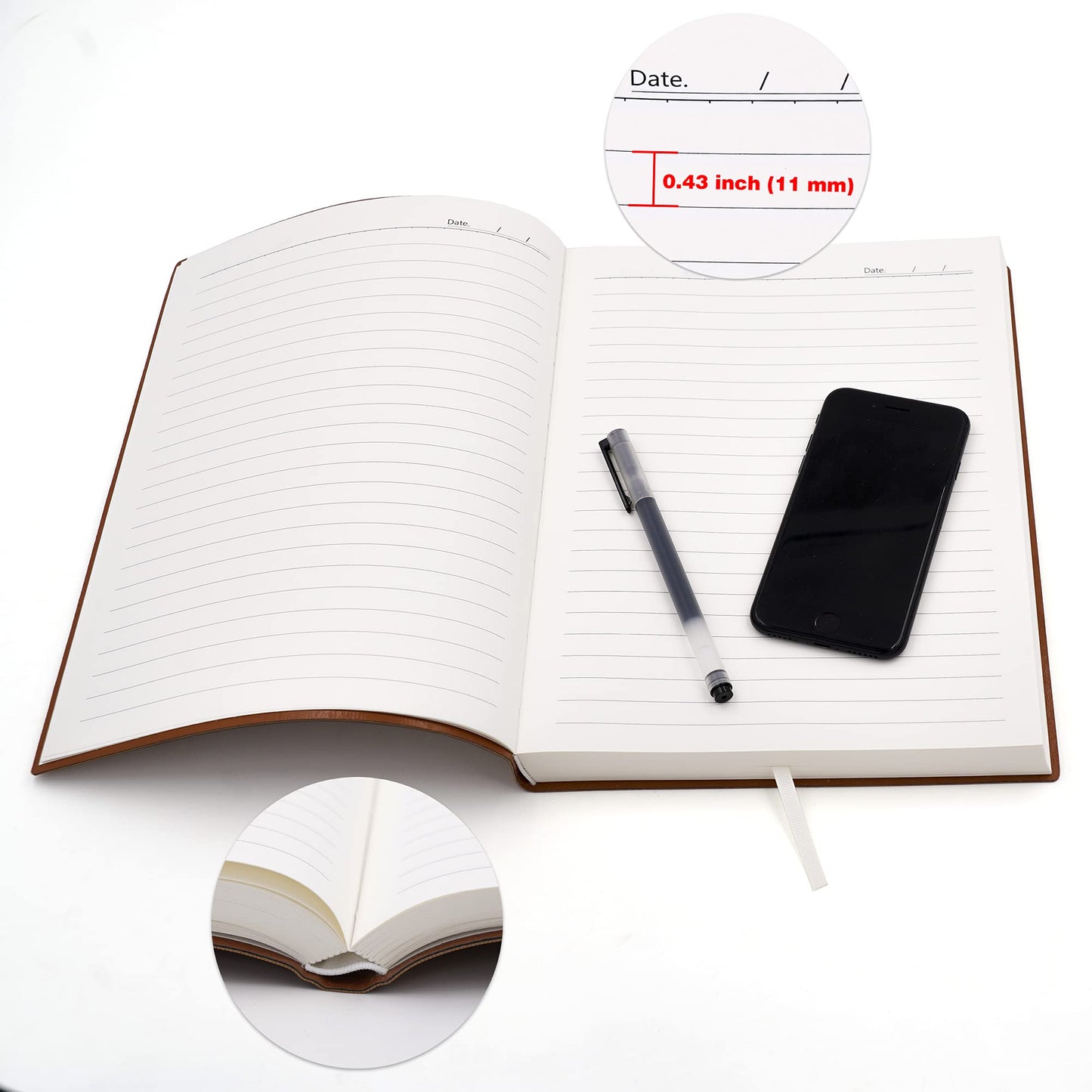 BenOpinion Large Thick Journal Notebook, Lined Papers, A4 8.4x11.4 inches, 416 Pages, Soft Faux Leather Cover (Brown, Ruled)