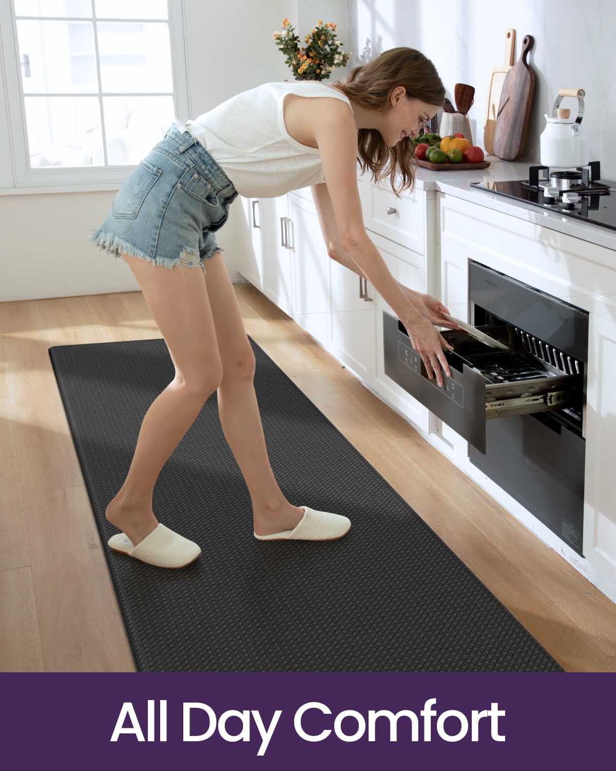 DEXI Kitchen Floor Mats Cushioned Anti Fatigue, 23x59, Large Wide Standing Runner Rug Waterproof, Comfort Memory Foam Padded for Front Sink Laundry, Black