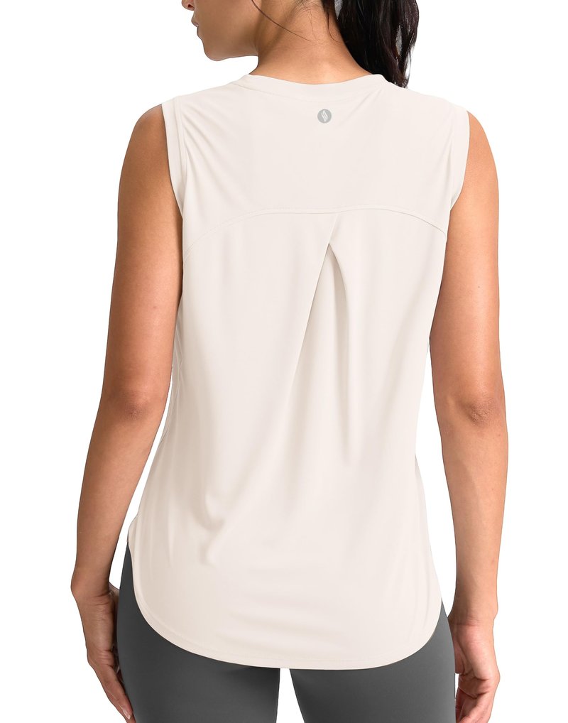 SANTINY Women's Sleeveless Workout Tops Breathable Lightweight Active Tennis Yoga Shirts Athletic Running Tank Tops for Women (Cream_XXL)