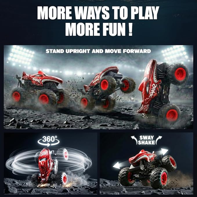 BEZGAR Monster Truck Toys Remote Control Monster Truck with Dancing Spins Lights &amp Music 1:20 Remote Control Car for Boys 4-7 5 6 7 8 9 10 +Year Old Boys Birthday Gifts (Red)