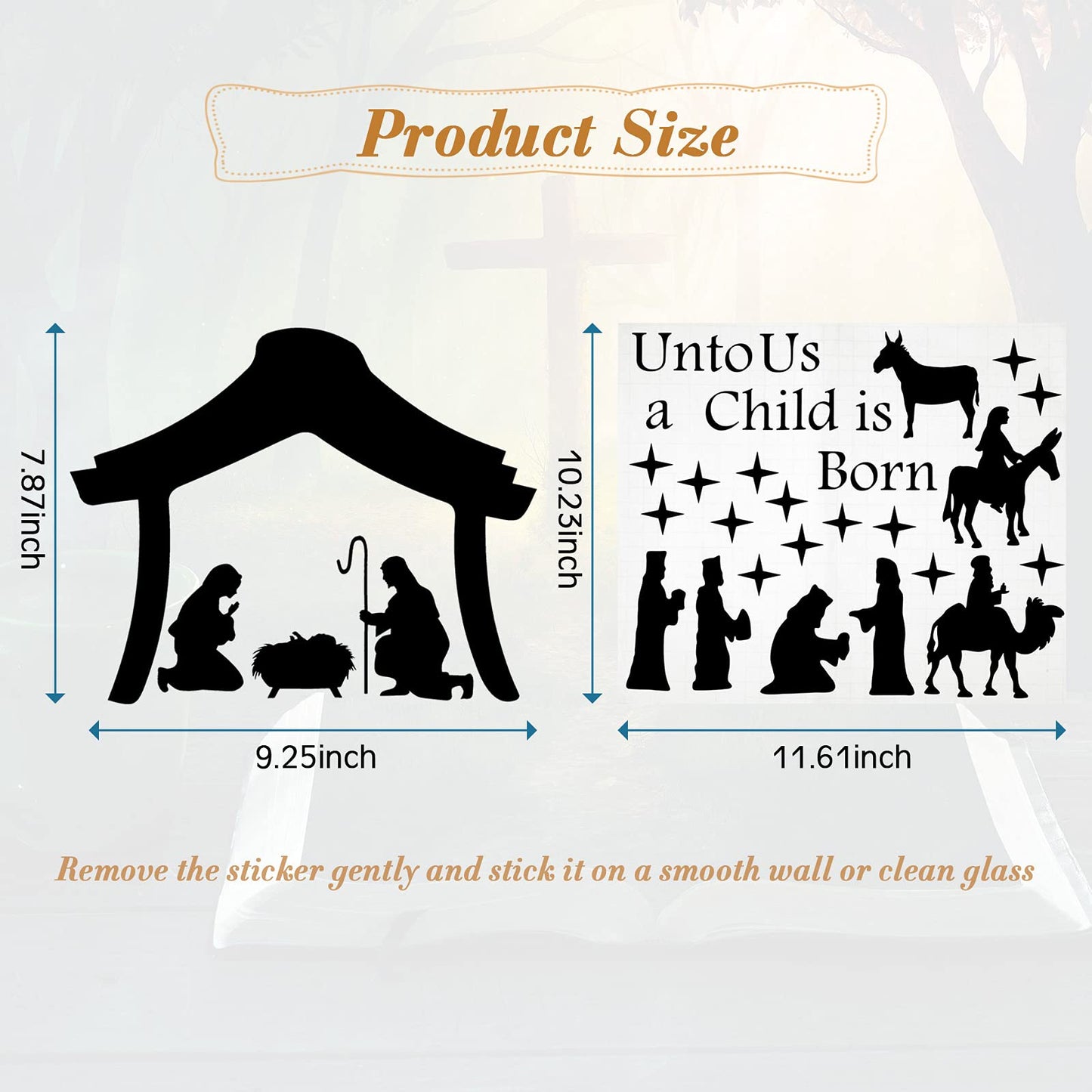 Chinco Large Christmas Nativity Scene Wall Decor Stickers Nativity Vinyl Wall Decal Christmas Decorations Religious Murals Modern for Xmas Room Decor, Black(Unto Us A Child is Born)