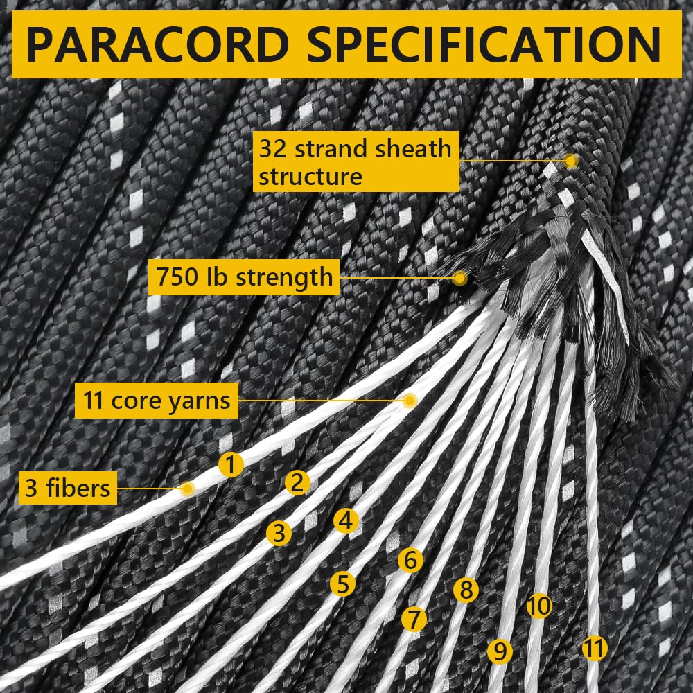 750Ib Reflective Paracord Rope, para Cord Lanyard, Parachute Spool Cord