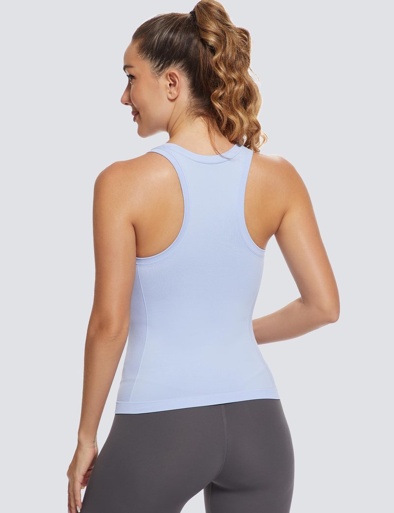 MathCat Workout Tops for Women Racerback Tank Tops Seamless Running Tank Tops Muscle Tank Sleeveless Gym Tops Yoga Athletic Shirts SkyBlue