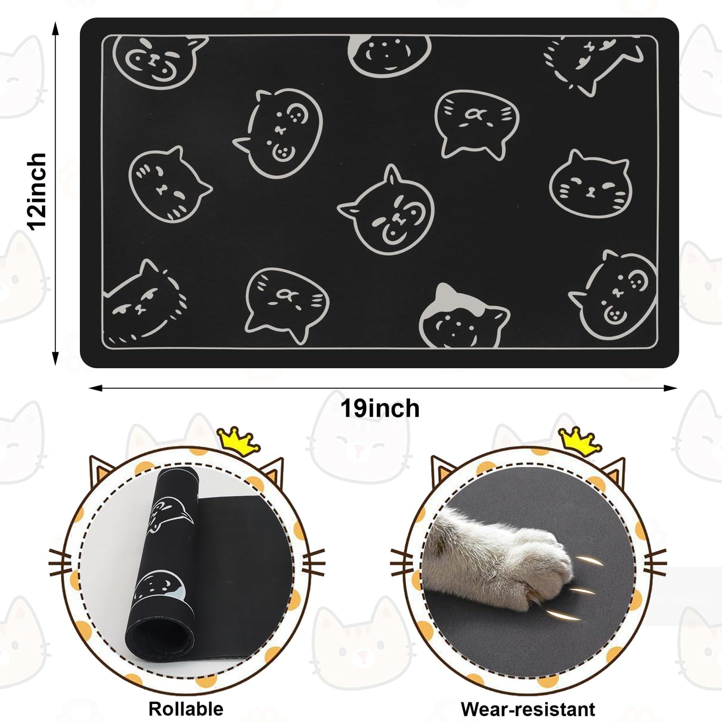 Pet Feeding Mat, Absorbent Dog Mat, Quick Dry Pet Food Mat Cat Feeding Mat Pet, Quick Dry Water Dispenser Mat Pet Supplies for Dog and Cat (Black, (12"x19"))