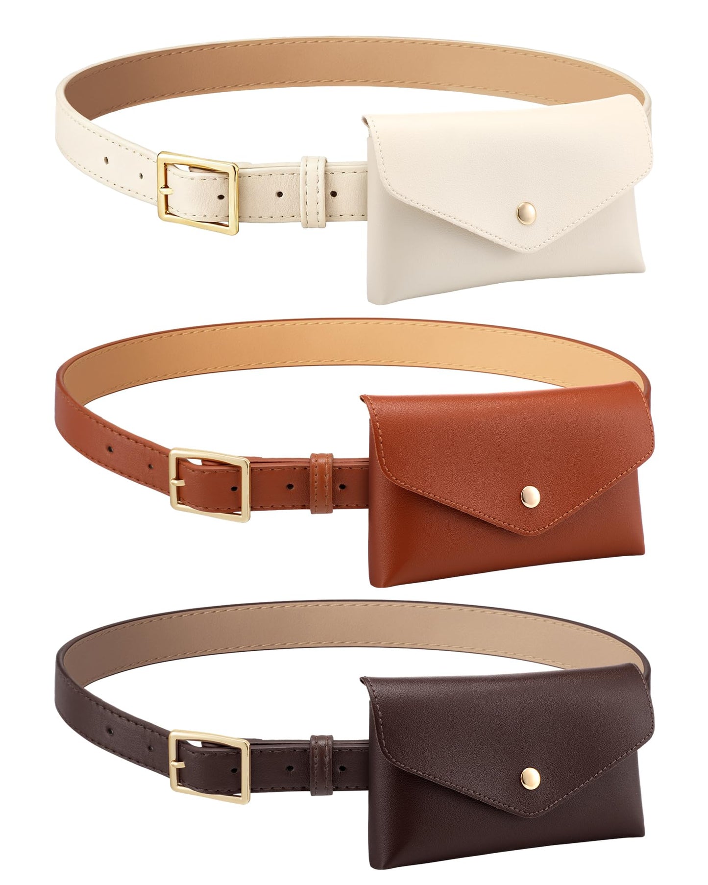 Shihanee 3 Pcs PU Leather Waist Belt Bags for Women Adjustable Fashion Mini Waist Pouch Equestrian Belt Bags for Fashion Party Riding Hiking Daily Use Y2k Accessory (Beige,Brown,Coffee)