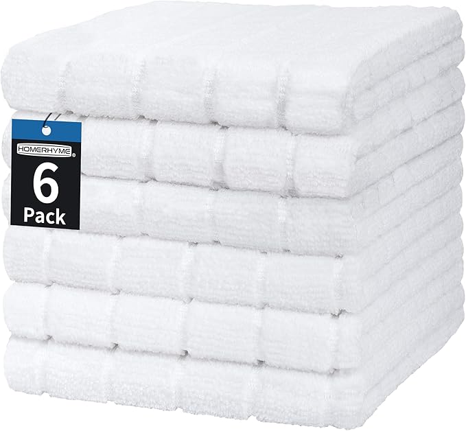 HOMERHYME White Hand Towels, 6 Pack 25''*15'' Microfiber Hand Towels