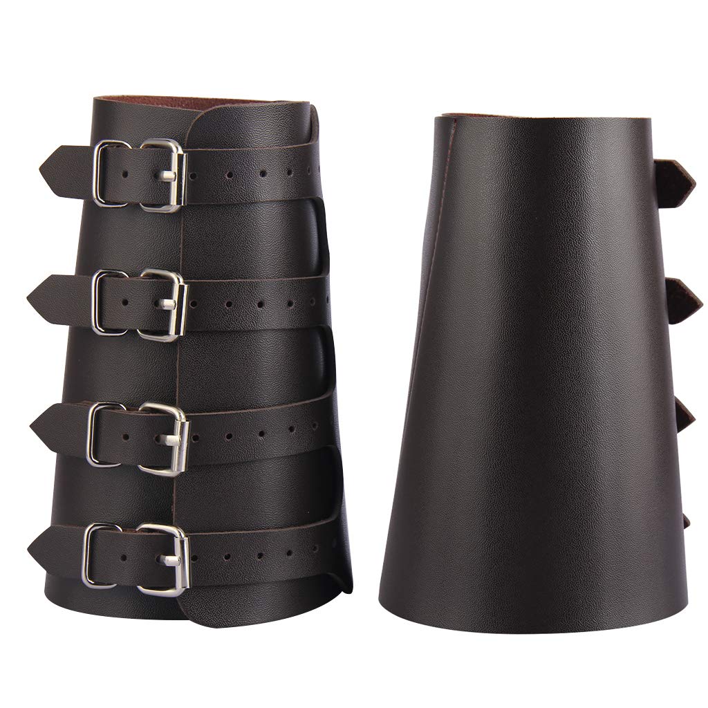HOEACXY Viking Bracers for Men Medieval Leather Bracers Buckles Leather Arm Guards Cuff Gauntlet Wristband Armband for Men Women 1 Pair brown