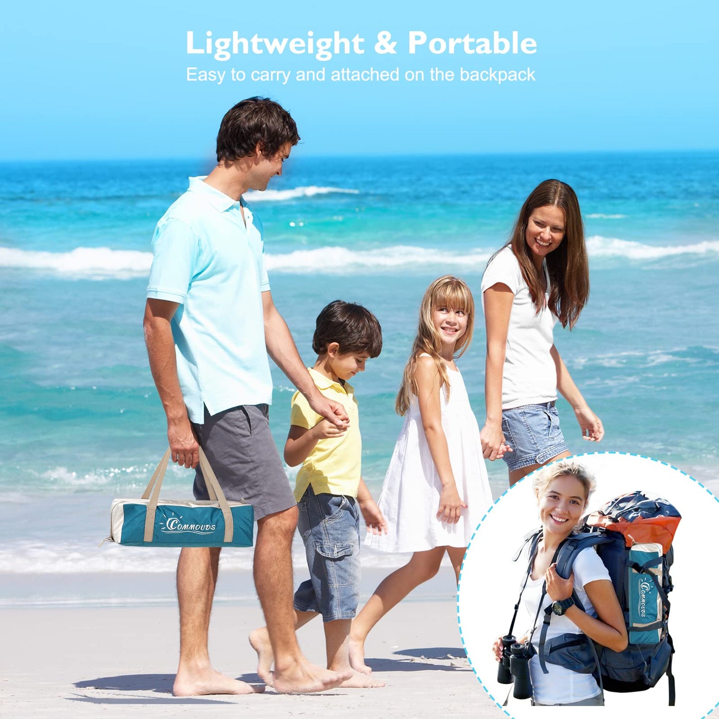 COMMOUDS Beach Tent Sun Shelter for 3/4/6/8 Person, UPF 50+ UV Protection Beach Shade Canopy Tent, Lightweight, Easy Set Up and Carry