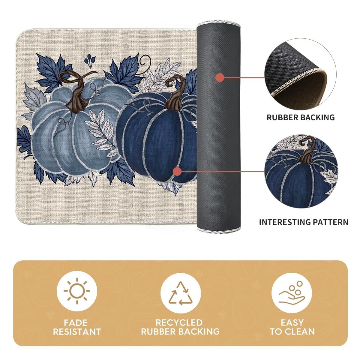 Artoid Mode Black Maple Leaves Pumpkin Fall Kitchen Mats Set of 2, Autumn Home Decor Low-Profile Kitchen Rugs for Floor - 17x29 and 17x47 Inch