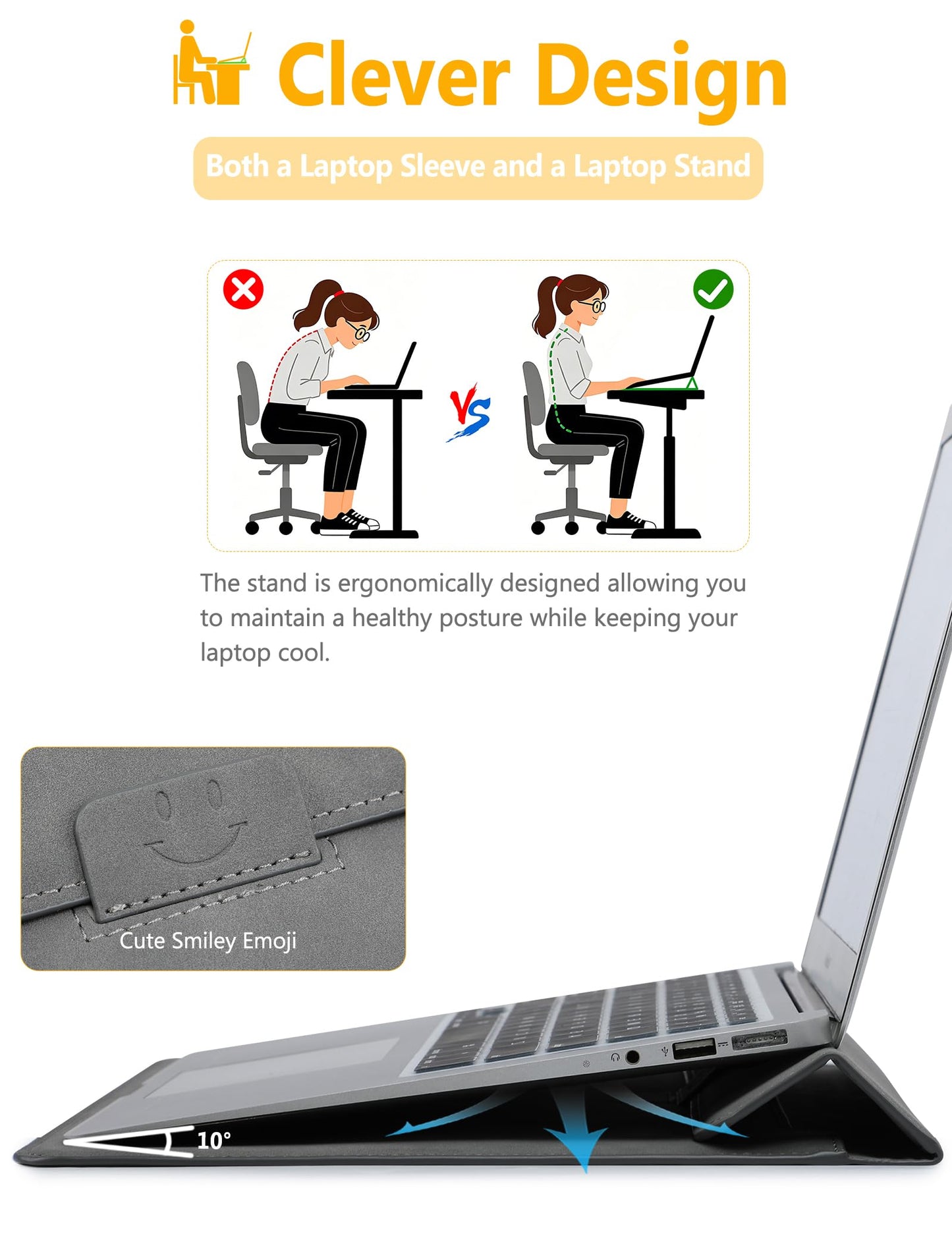HYZUO 13 Inch Laptop Case Sleeve with Stand for 2026-2018 MacBook Air 13 M5 M4 M3 M2 M1, 2026 13" MacBook Neo, 2026-2016 MacBook Pro 13 M2 M1, iPad Pro/Air 13, Surface Pro 12-3, XPS 13, Dark Gray
