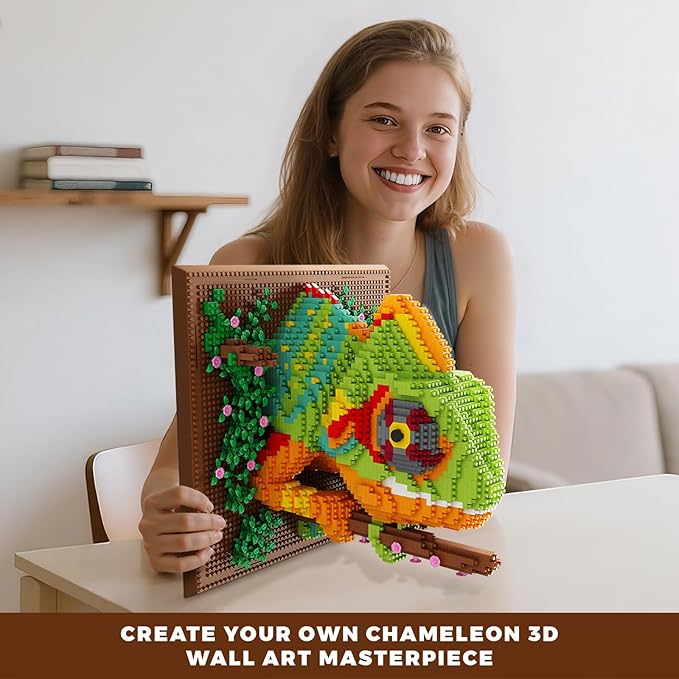 Loyratche Chameleon Animal 3D Wall Art Micro Mini Building Blocks Set Unique Home Wall Decor or Table Display Ideal Birthday Toy for Adults