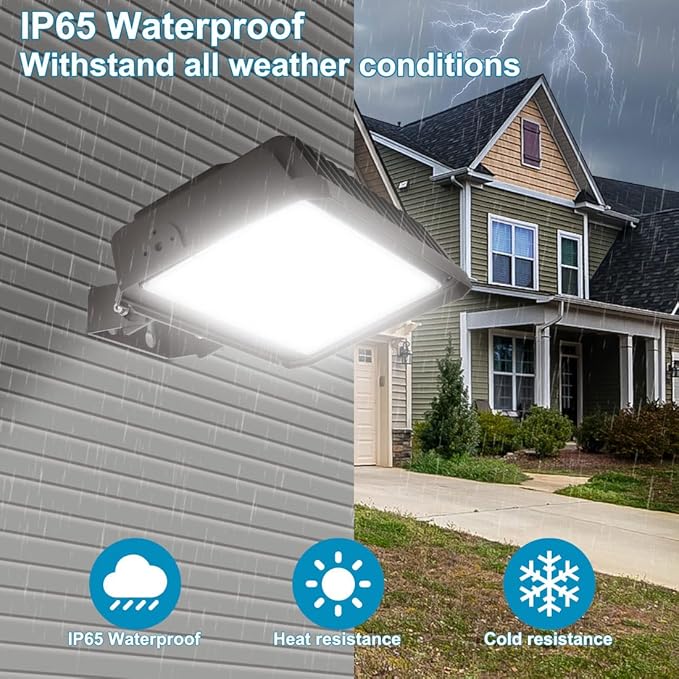 150W LED Flood Light with Dusk-to-Dawn Photocell, 130lm/W 5000K Daylight 100-277V IP65 Waterproof, 150W-100W-75W Adjustable, LED Parking Lot Light with Trunnion Mount, ETL