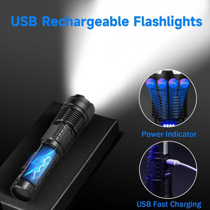 YLUIQDZL 2 Pack Rechargeable LED Flashlight,90000 High Lumens Tactical Flashlights with 7 Modes,Waterproof Zoomable Handheld Flash Light with COB Work Light for Camping,Emergencies,Home