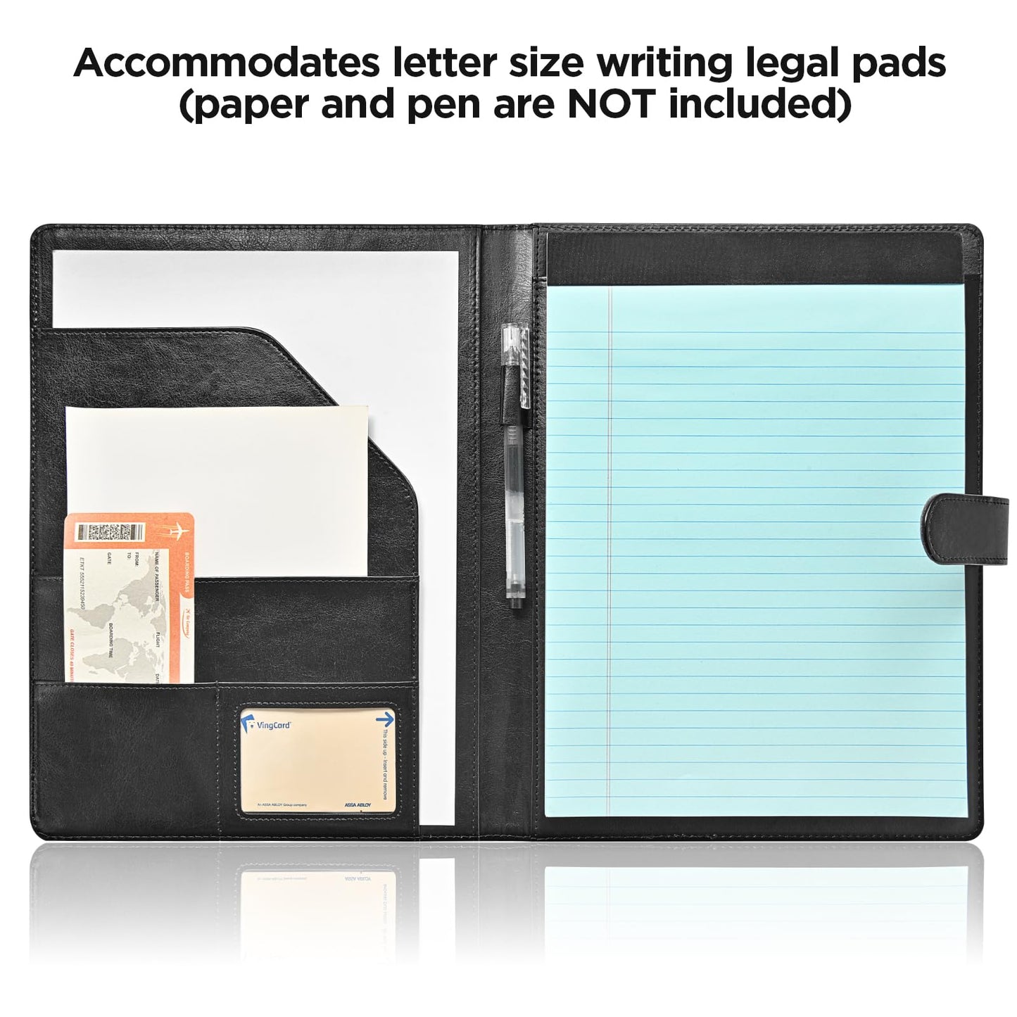 Bidponds Padfolio Portfolio Folder,Faux Leather Legal Pad Holder,Interview Resume Folder with Document Organizer & Business Card Holder,Letter-Sized Notepad Holder (Black)