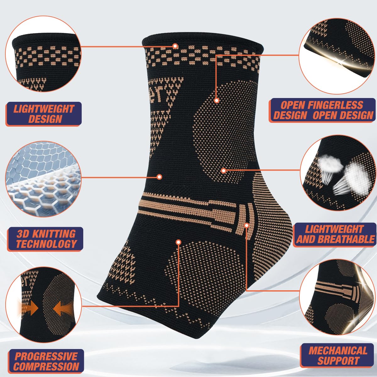 DRNAIETY Copper Ankle Brace for Men & Women - 1 Pair Ankle Compression Sleeve, Compression Support for Plantar Fasciitis, Achilles Tendonitis, Foot Pain, Swelling - Everyday Use (X-Large)