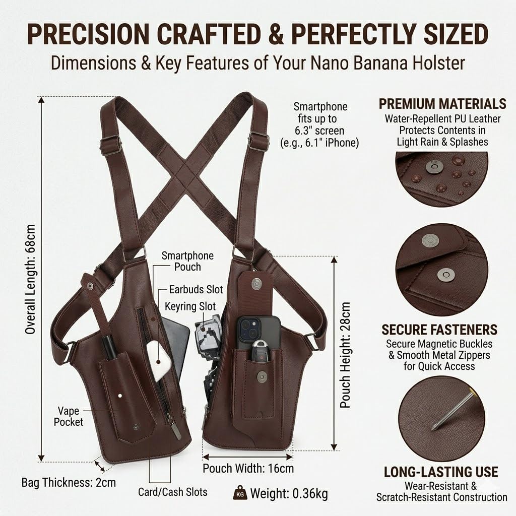 TXVGQMA 1 PC Men Anti Theft Hidden Underarm Shoulder Bag, PU Leather Double Armpit Phone Wallet, Adjustable Security Crossbody Harness Pouch for Travel EDC