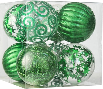 XmasExp 8ct Christmas Ball Ornaments Set -Large Clear Plastic Shatterproof Xmas Tree Ball Hanging Baubles Stuffed Delicate Glittering for Holiday Wedding Xmas Party Decoration (100mm/3.94",Green)