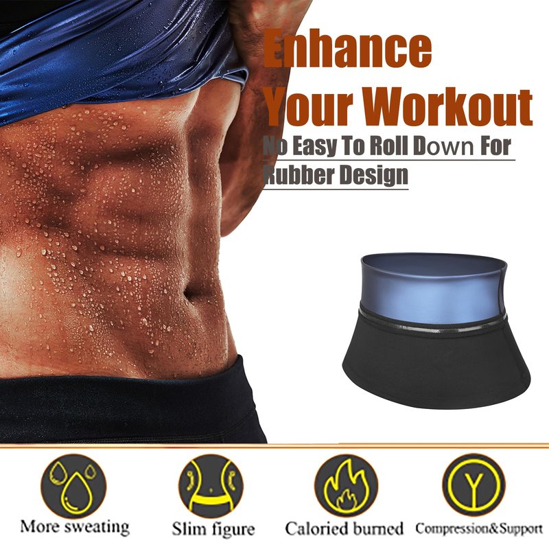 REMEBSWEAT Waist Trimmer for Men Sauna Belt, Neoprene-Free Waist Cincher, Sauna Slimming Belt Sauna Sweat Workout Shaper (Blue, Large)