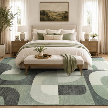 8X10 Area Rugs Modern Abstract Non Slip Washable Large Carpet for Living Room Bedroom, Green Rug 8X10 Geometric Pattern for Kids Nursery Thin 8 by 10 Indoor Home Decor Pet & Child Friendly