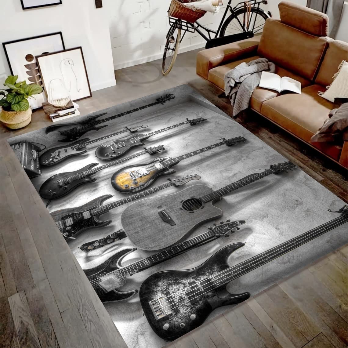 rughouse34 Guitar Design Music Area Rug for Living Room, Salon Decor, Personalized Gift, Modern, 3D, Home Decor