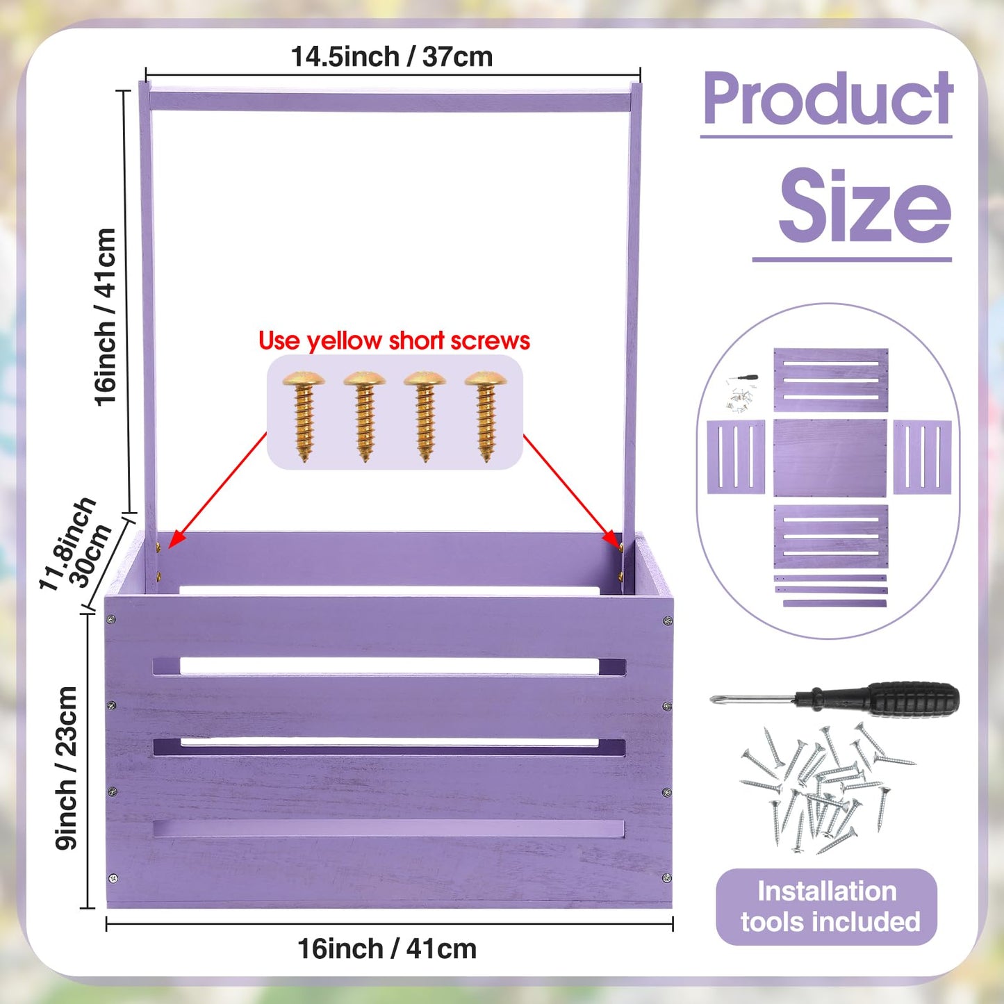 Suzile Wooden Baby Shower Crate Closet Wood Basket for Gifts with Handle Boy Girl Clothes Gender Reveal Storage Box for Newborn New Parent(Purple)