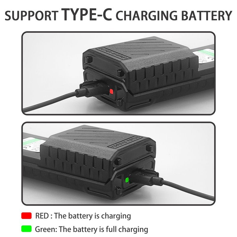 BaoFeng UV-5RM Battery,6800mAh High Capacity 5RM Extended Rechargeable Battery USB-C Charging 7.4V UV-5RM UV-5RH PRO GM-5RH UV-5G Plus GMRS 5RM Series Two-Way Radio (2 Pack+USB-c Charging Cable)
