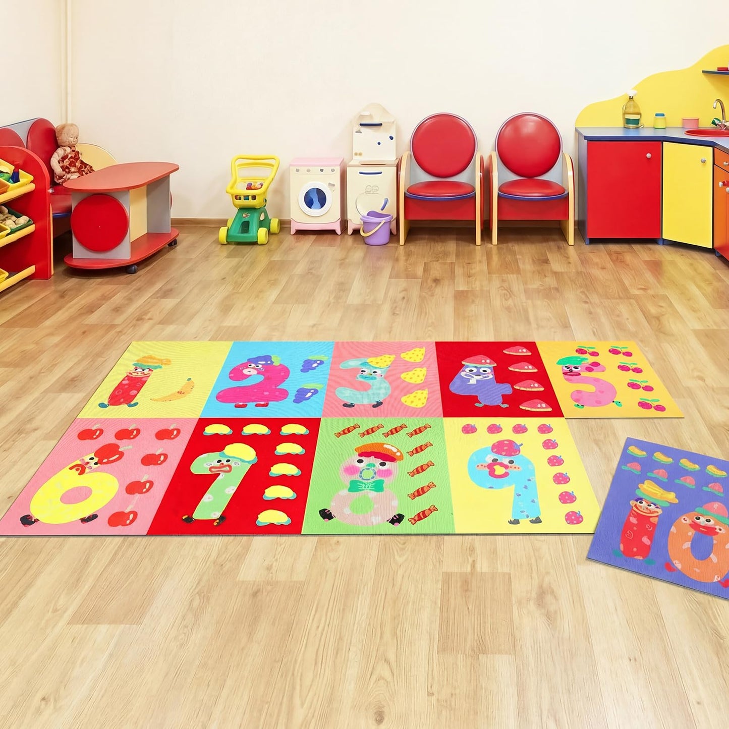 RattanView 10 Pcs 15 x 13 Inch Classroom Educational Rugs Playroom Number Carpet Classroom Floor Play Mat Activity Area Rug Game Carpet Non Slip Playmat for Back to School Playroom Home Decor
