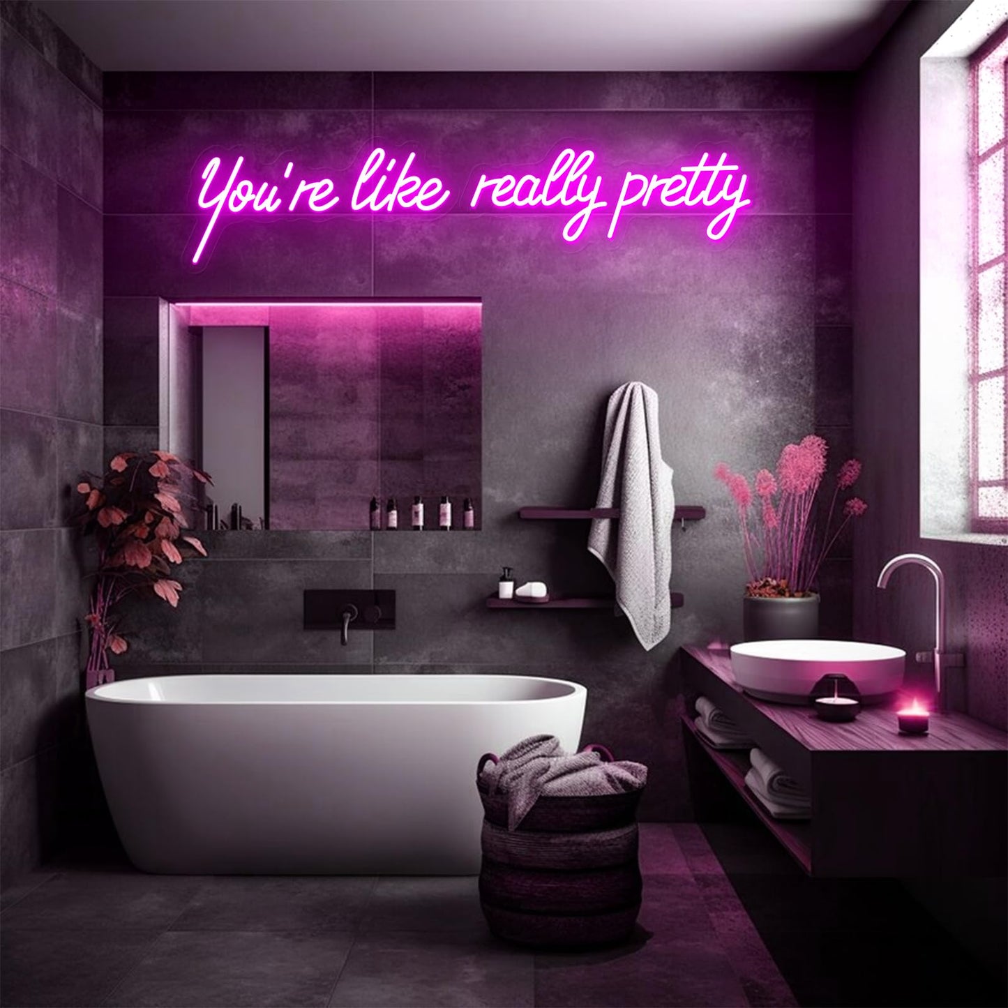 You're Like Really Pretty Neon Sign, Pink Handmade You're Like Really Pretty Led Neon Light Timer Dimmer for Wedding, Girls Room Bachelorette Party Home Dorm Bedroom Birthday Christmas Gift - 15.6''
